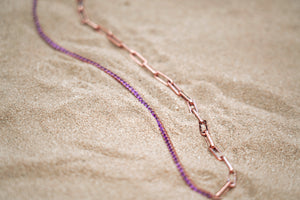 Half Tennis Half Chain Necklace In Pink Sapphire And Rose Gold