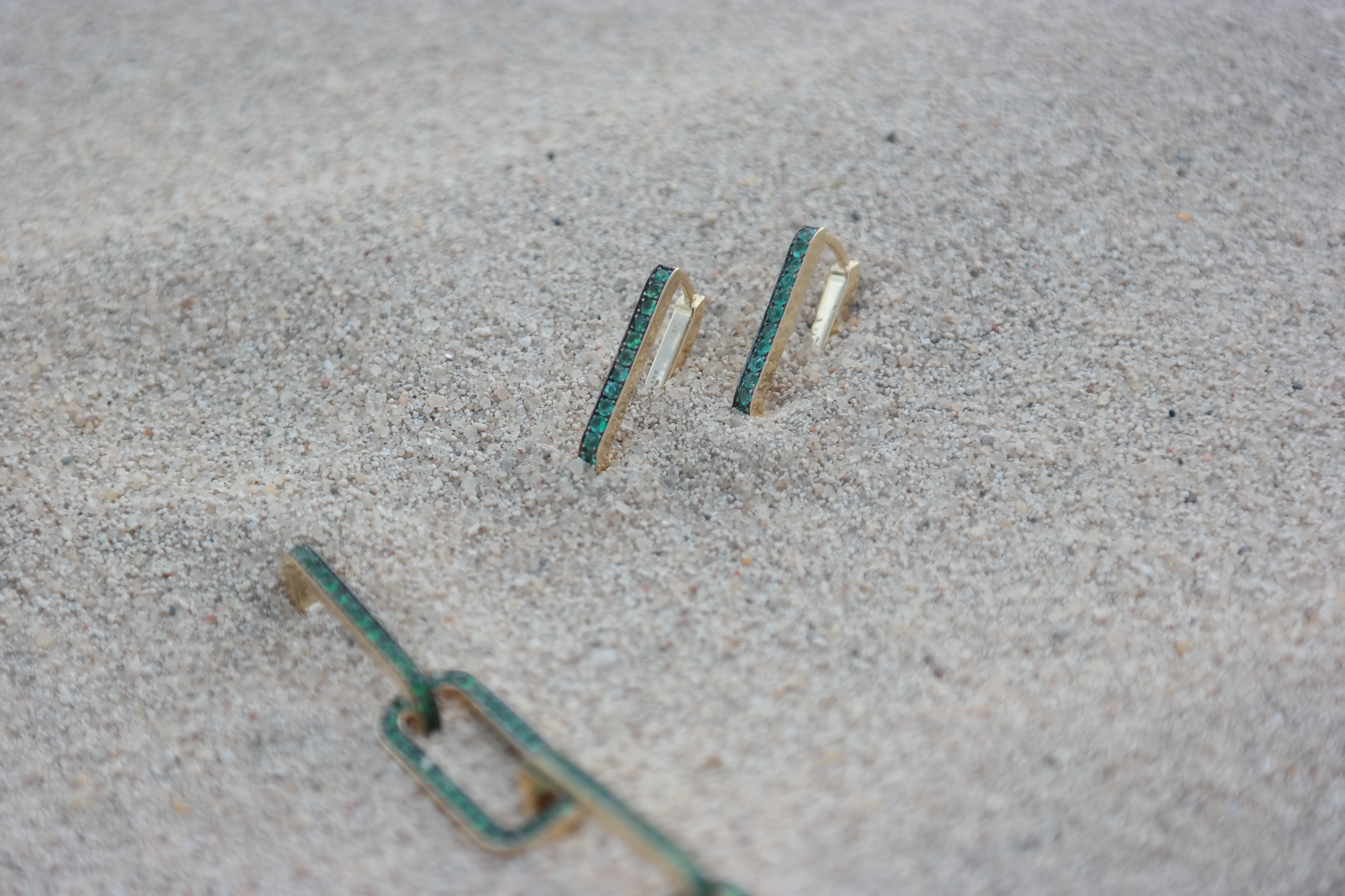 The Even Link Earrings In Green Tsavorite